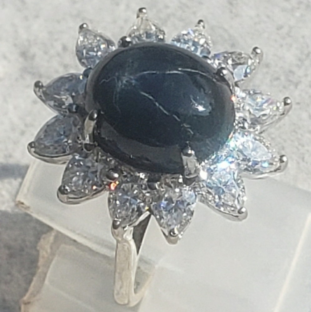 NWOT! Genuine Blue Star Sapphire and Moissanite Ring